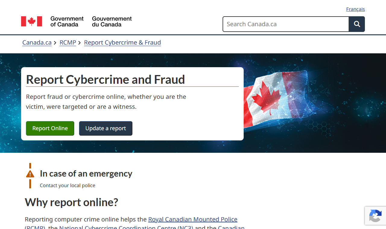 The Government of Canada's Report Cyber and Fraud website, the online system for reporting fraud to the Canadian Anti-Fraud Centre